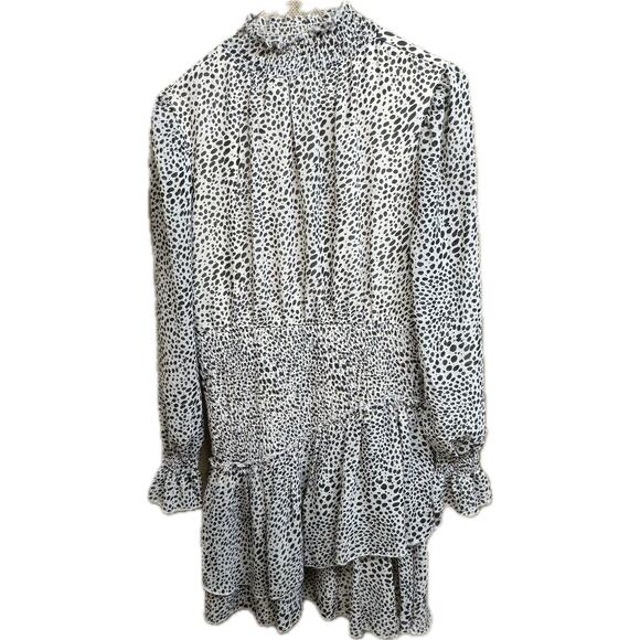 Almost Famous Tiered Sheer Ruffle Leopard Print Long Sleeve Dress Women 8 - Picture 2 of 11